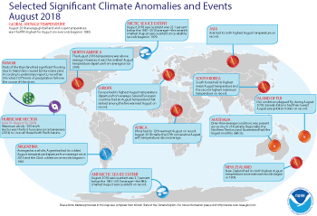 August 2018 Selected Climate Anomalies and Events Map