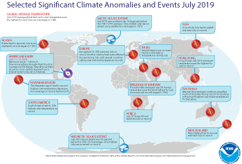 July 2019 Selected Climate Anomalies and Events Map