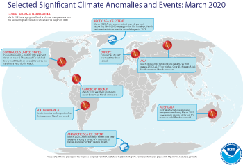 March 2020 Selected Climate Anomalies and Events Map