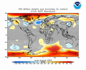 June-August 2009 height and anomaly map