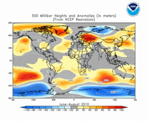 June–August 2010 height and anomaly map