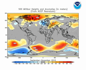 September–November 2010 height and anomaly map