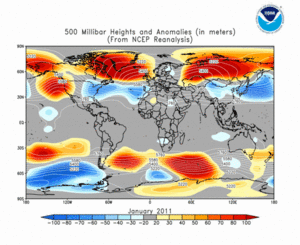 January 2011 height and anomaly map