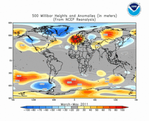March 2011 - May 2011 height and anomaly map