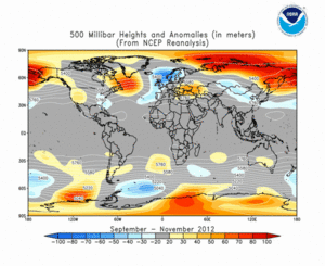 September–November 2012 height and anomaly map