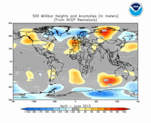 April - June 2015 height and anomaly map