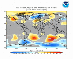 May - July 2015 height and anomaly map