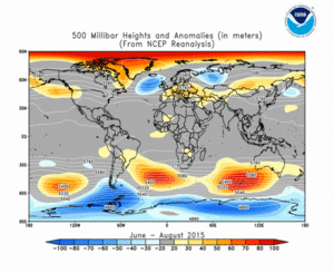 June - August 2015 height and anomaly map