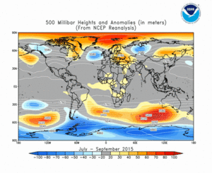July - September 2015 height and anomaly map