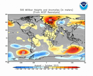 August  - October 2015 height and anomaly map