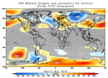 March - May 2018 height and anomaly map