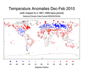 December 2009 - February 2010 Land Surface Temperature Anomalies in degree Celsius
