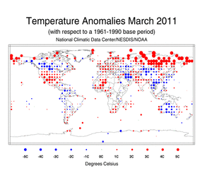 March Land Surface Temperature Anomalies in degree Celsius