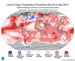 March 2014–May Blended Land and Sea Surface Temperature Percentiles