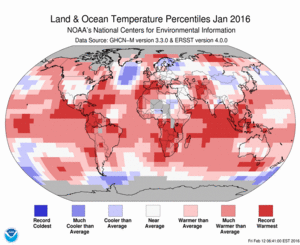 January Blended Land and Sea Surface Temperature Percentiles