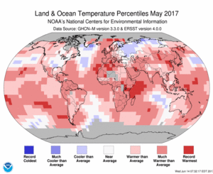 May Blended Land and Sea Surface Temperature Percentiles