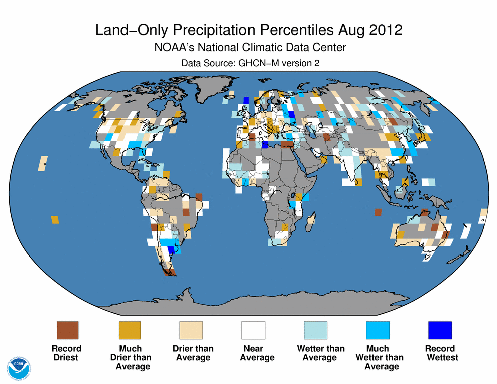 precipitation percentiles august 2012