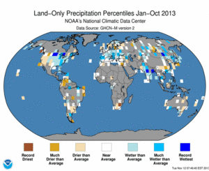 January - October 2013 Land-Only Precipitation Percentiles