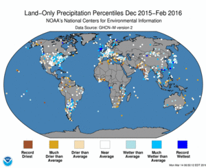 December - February 2016 Land-Only Precipitation Percentiles