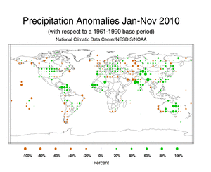 January–November 2010 Precipitation Anomalies by Percentage