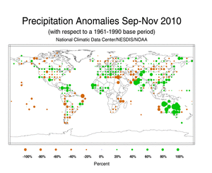 September–November 2010 Precipitation Anomalies by Percentage
