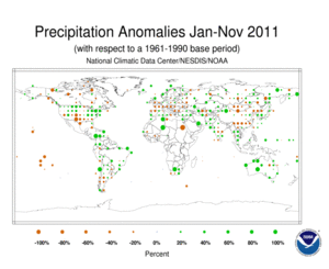 January–November 2011 Precipitation Anomalies by Percentage