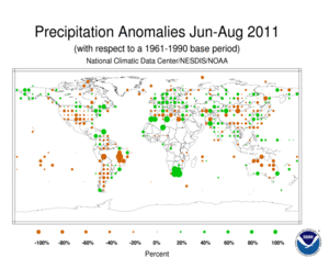 June–August 2011 Precipitation Anomalies by Percentage