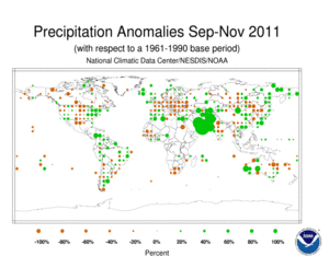 September–November 2011 Precipitation Anomalies by Percentage