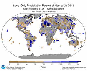 July 2014 Land-Only Precipitation Percent of Normal