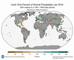 January 2016 Land-Only Precipitation Percent of Normal