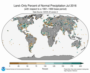 July 2016 Land-Only Precipitation Percent of Normal
