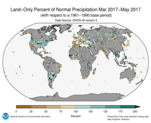 March - May 2017 Land-Only Precipitation Percent of Normal