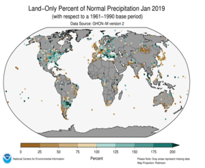 January 2019 Land-Only Precipitation Percent of Normal