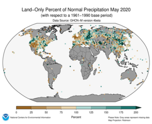 May 2020 Land-Only Precipitation Percent of Normal