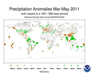 March–May 2011 Precipitation Anomalies in Millimeters