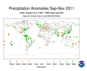 September–November 2011 Precipitation Anomalies in Millimeters
