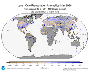 March Land-Only Precipitation Anomalies