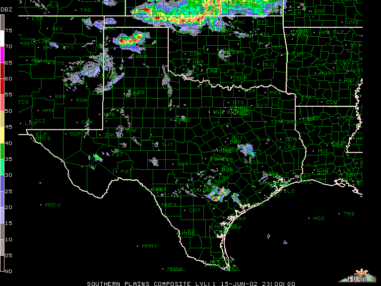 Radar composite loop of thunderstorms across the Southern U.S. Plains