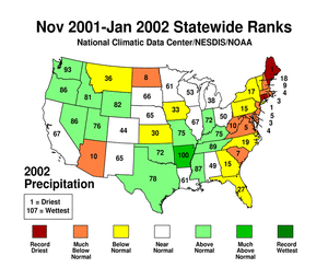 Statewide Precipitation Ranks for November 2001 - January 2002