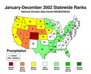 Statewide Precipitation Ranks for January-December 2002