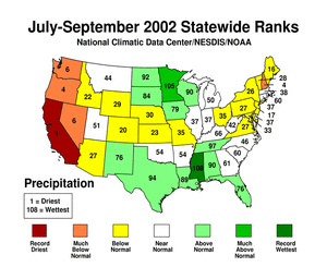 Statewide Precipitation Ranks for Jul-Sep 2002