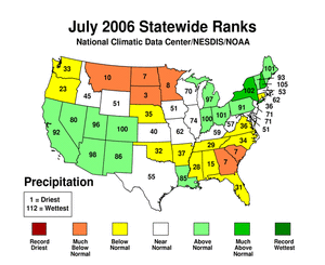 Map showing July State Precipitation Ranks