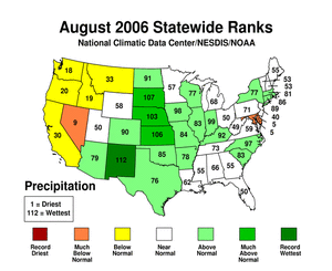 Map showing August State Precipitation Ranks