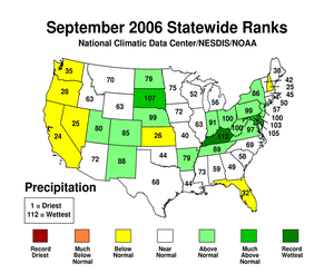 Map showing September State Precipitation Ranks