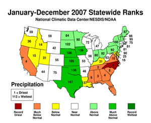 January-December 2007 statewide precipitation ranks