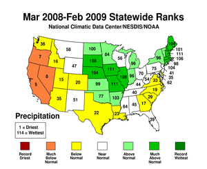 March 2008-February 2009 statewide precipitation ranks