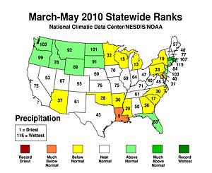 Spring 2010 Statewide Precipitation Rank Map