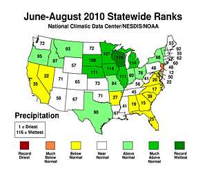 Summer 2010 Statewide Precipitation Rank Map