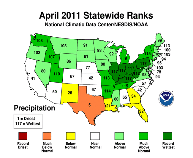 U.S. Precipitation Rankings - April 2011