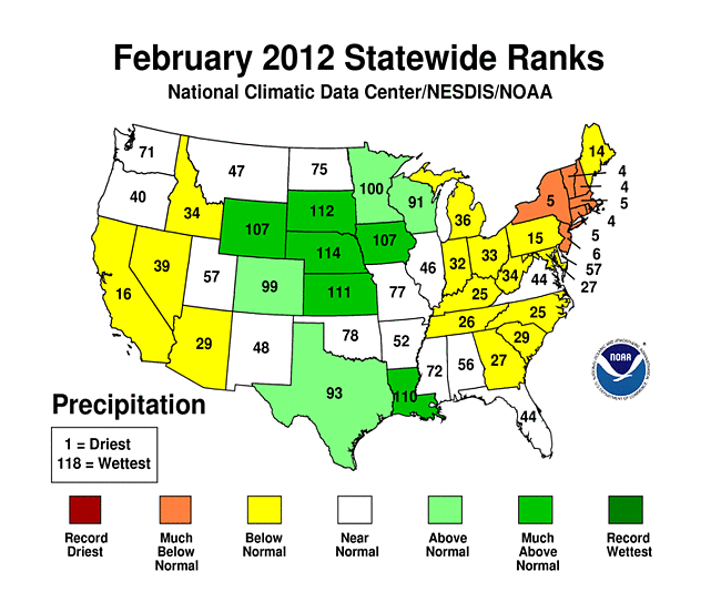 February 2012 Statewide Precipitation Ranks